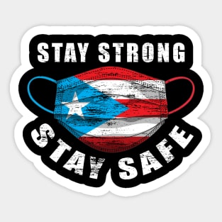 Stay Strong Stay Safe Puerto Rican Flag Mask Solidarity Awareness Sticker
